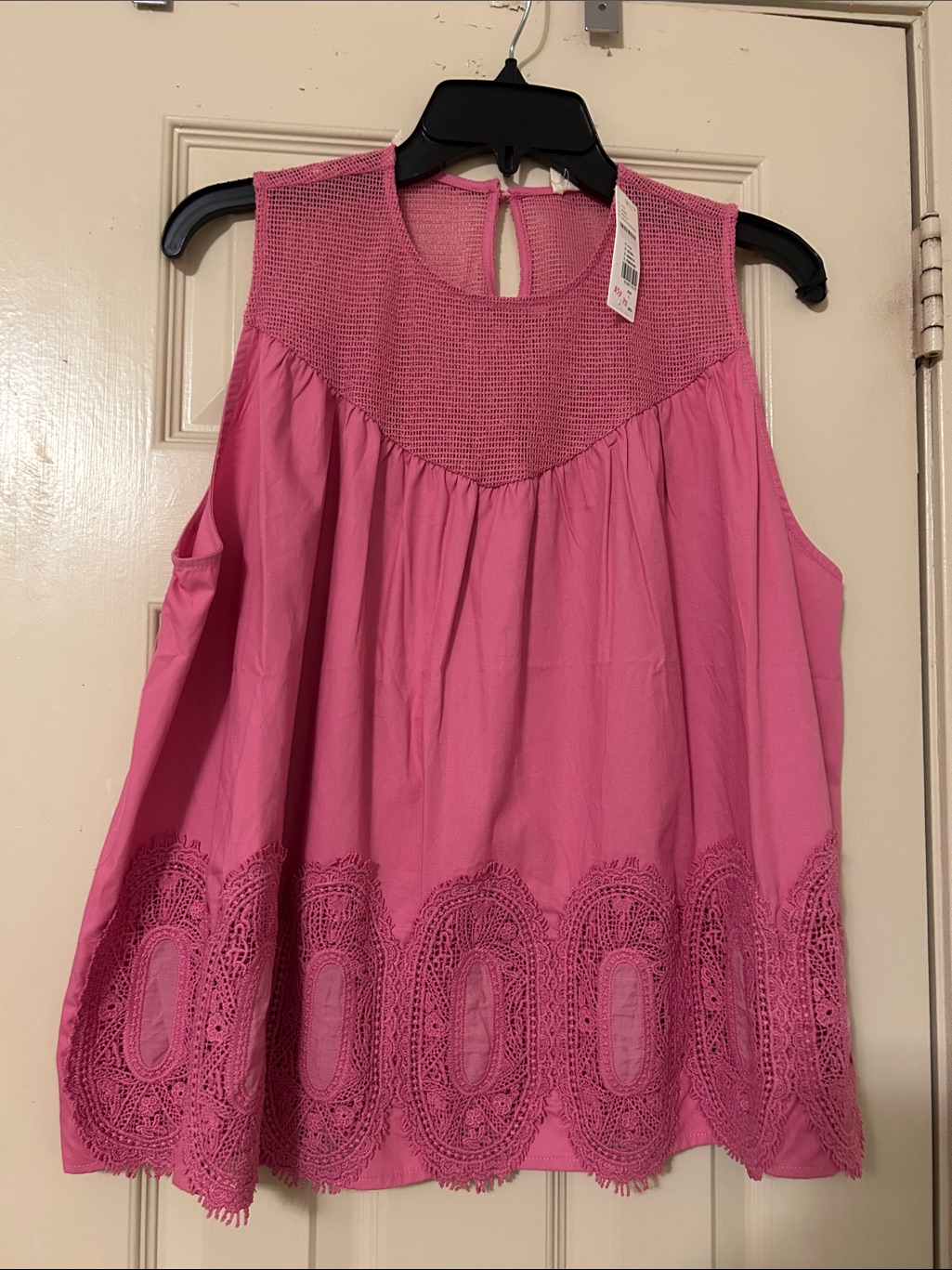Anthropologie Pink Crochet-Hem Sleeveless Blouse